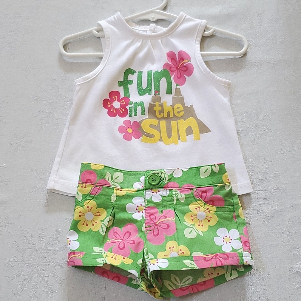 Carter's Just One Year (2) Piece Set Tank & Shorts Baby Girl Size 6 Months